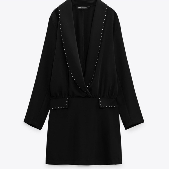 Zara Black Rhinestone Blazer Mini Dress Sparkly Classic Size XS - Picture 11 of 12